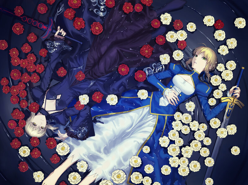 Two Female Characters Lying — Blue