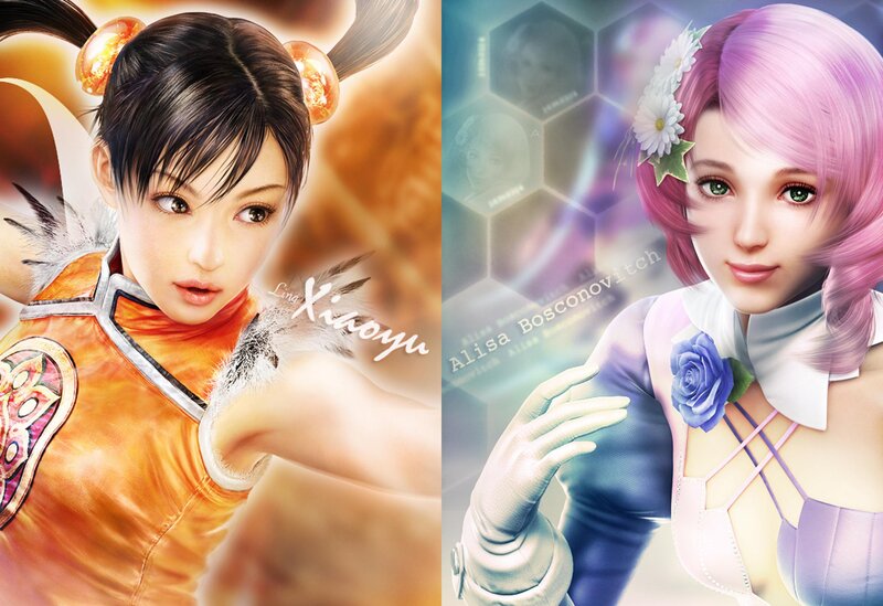 Two Female Characters — Orange, Dramatic, Digital Art, Pink Hair