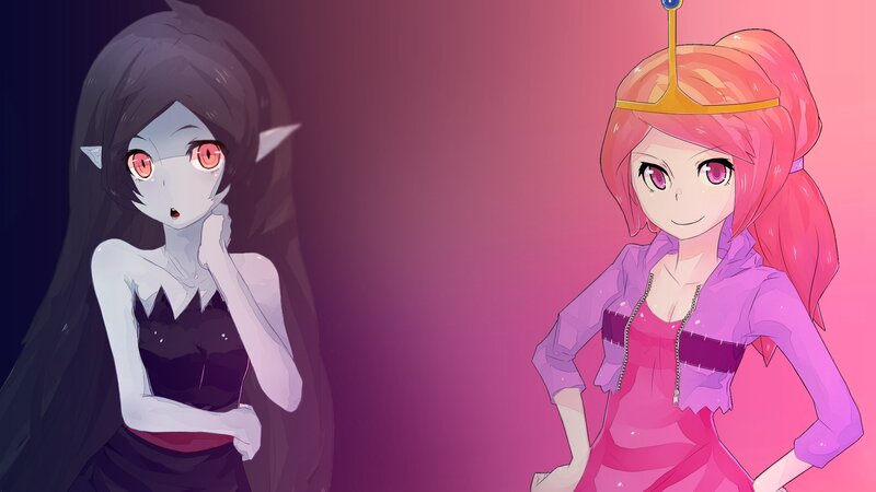 Two Female Characters — Pink, Dramatic, Digital Art