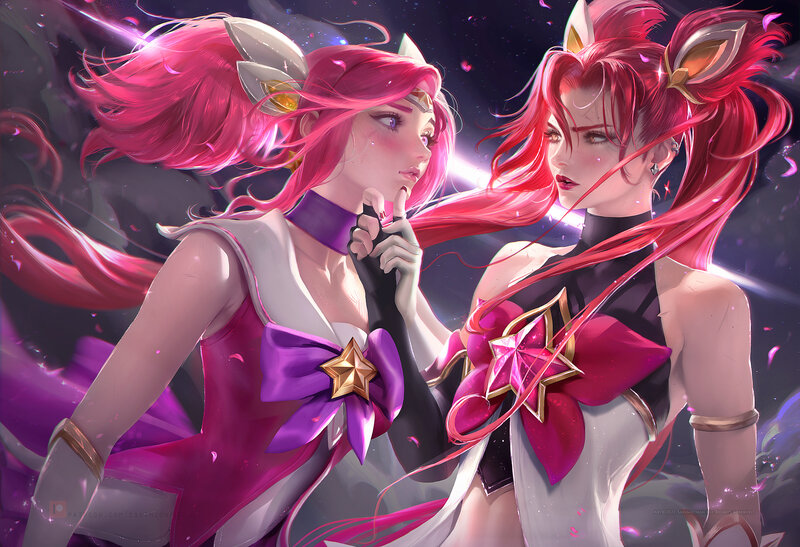 Two Female Characters — Pink, Dramatic, Night