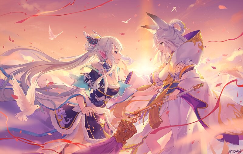 Two Female Characters — Pink, Serene, Sunset