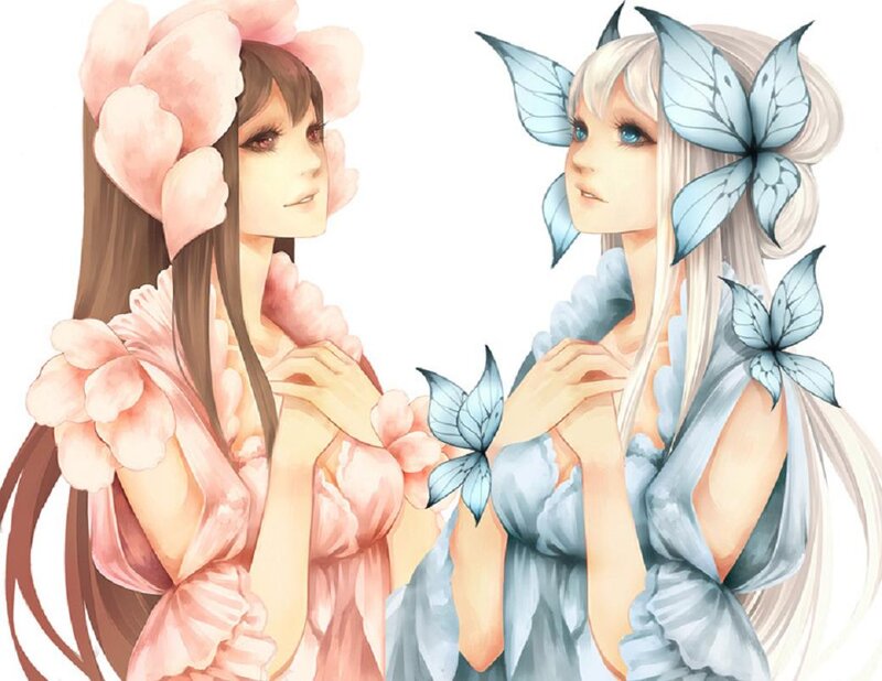 Two Female Characters — Pink, Serene