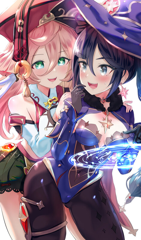 Two Female Characters — Purple, Playful, Anime