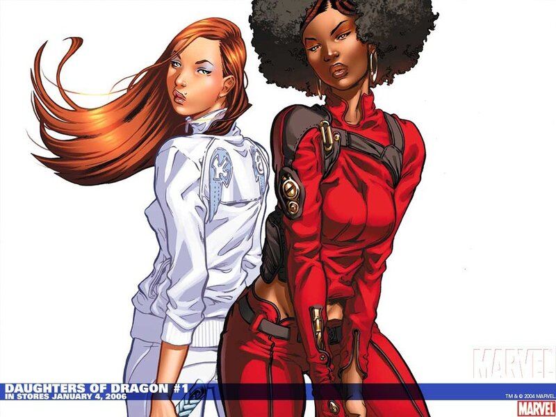 Two Female Characters — Red, Confident, Comic