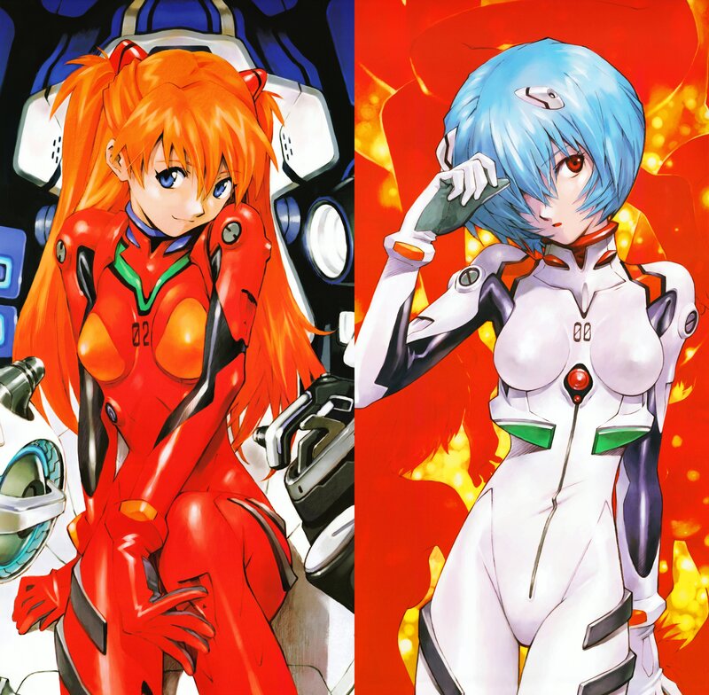 Two Female Characters — Red, Dramatic, Anime, Mecha Suit
