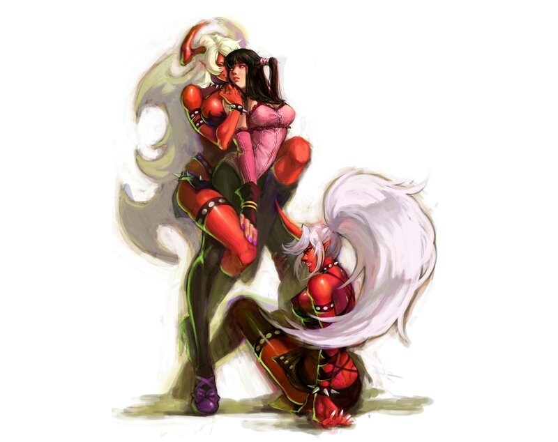 Two Female Characters — Red, Dramatic, Digital Art