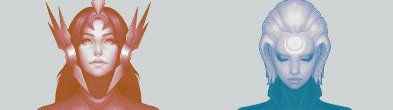 Two Female Characters — Red, Neutral