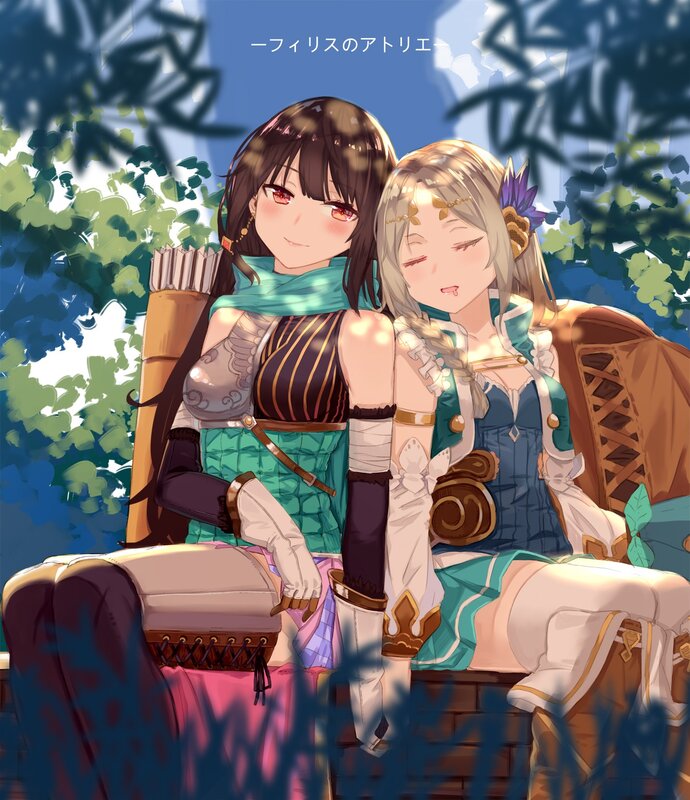 Two Female Characters Sitting — Blue