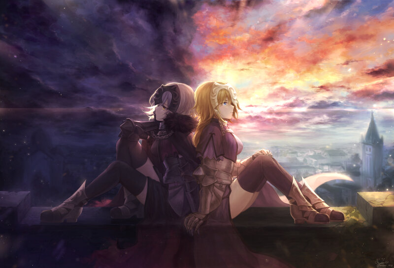 Two Female Characters Sitting — Purple