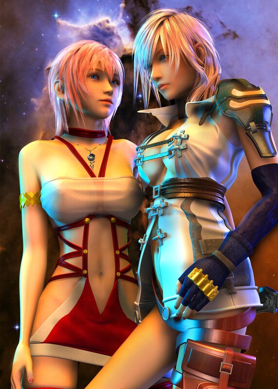 Two Female Characters — White, Dramatic, 3d Render, Space Background