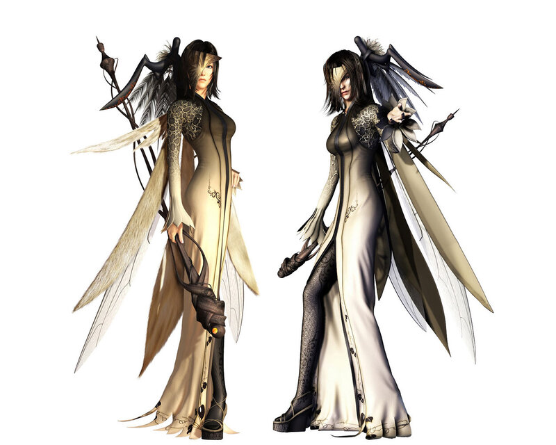Two Female Characters — White, Dramatic, 3d Render, Wings