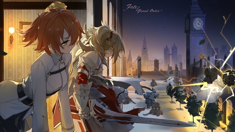 Two Female Characters — White, Dramatic, Night, Anime