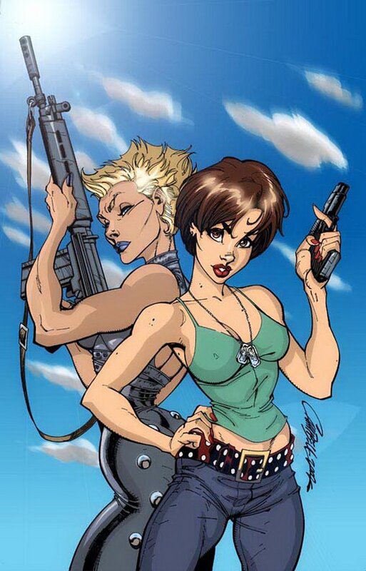 Two female characters with guns