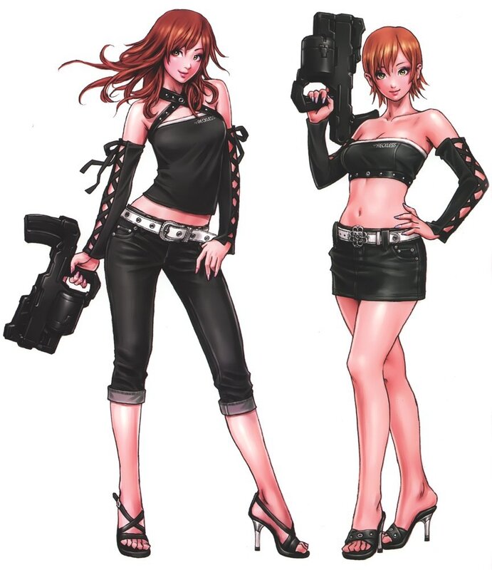 two female characters with weapons