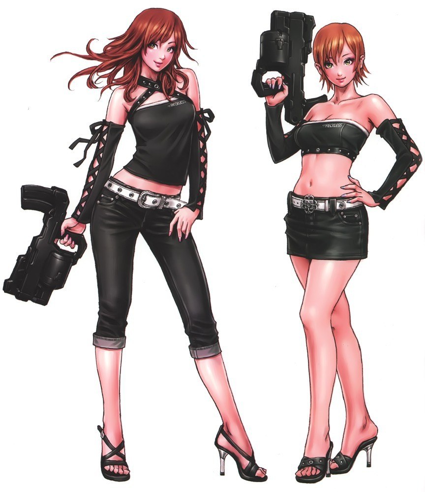 two female characters with weapons