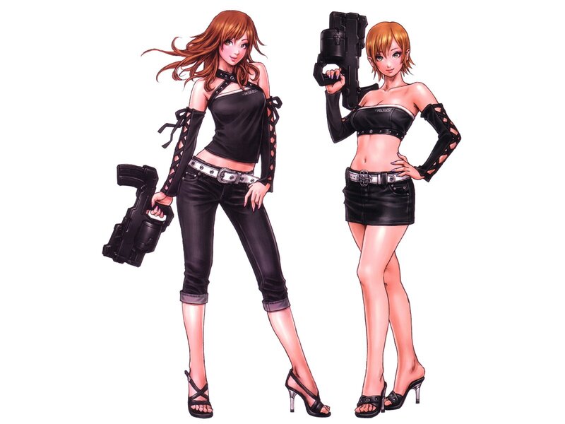 two female characters with weapons