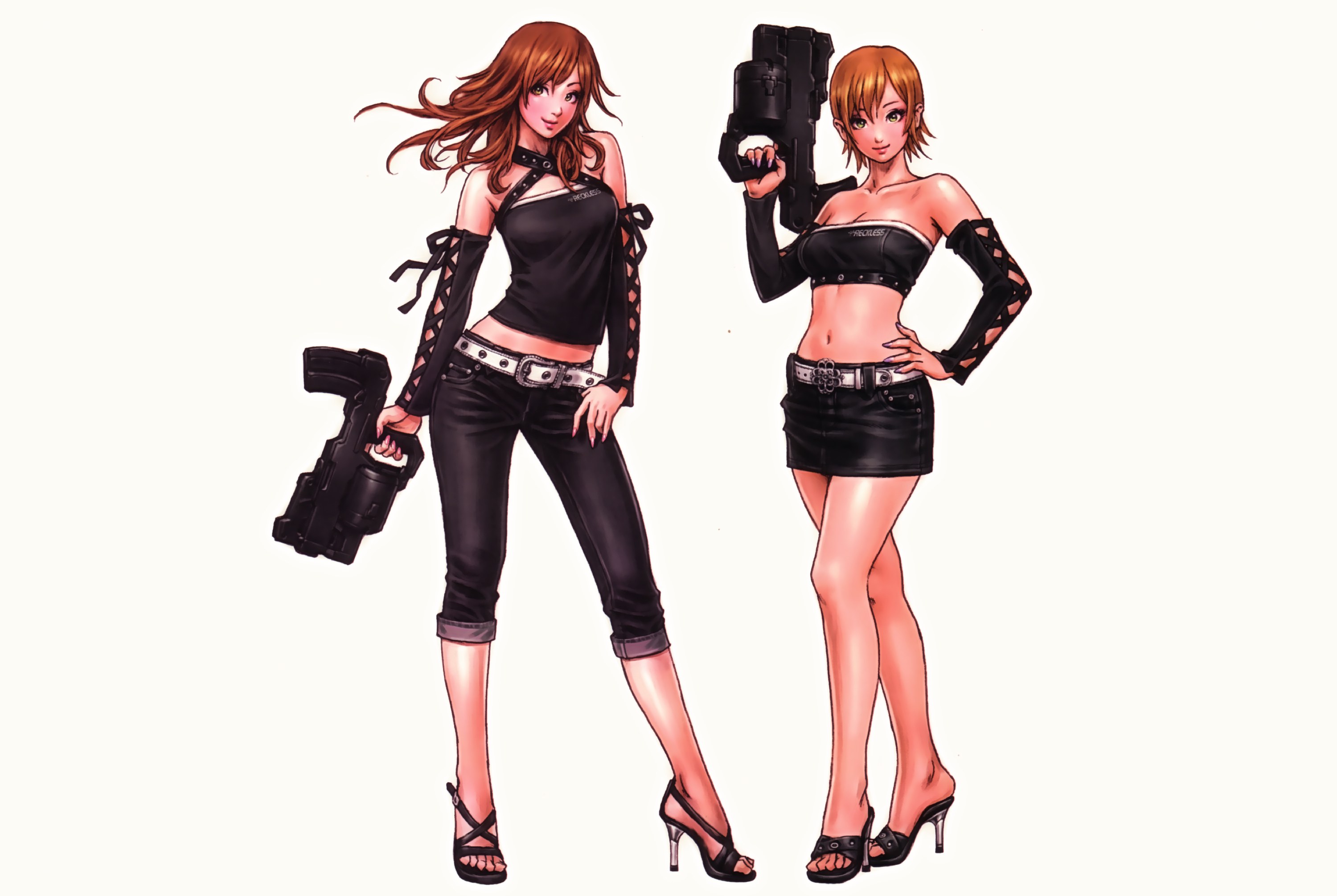 two female characters with weapons