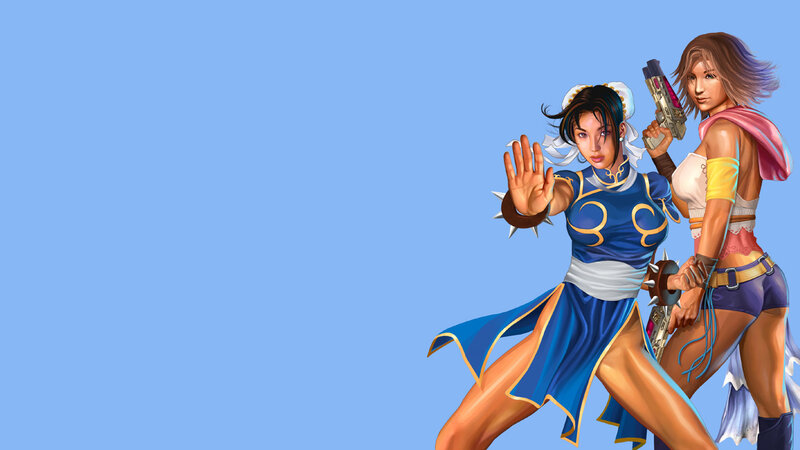 Two Female Fighters — Blue, Action, Digital Art