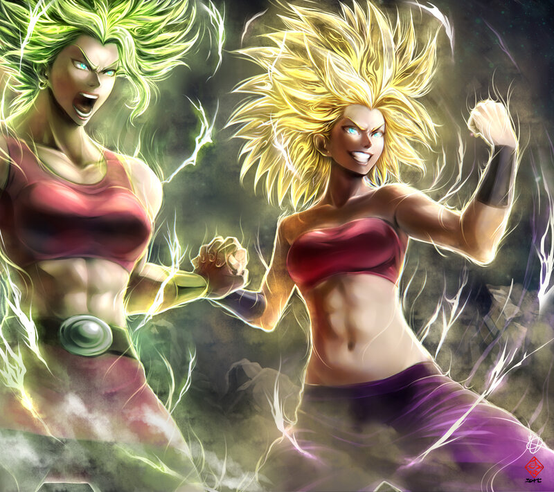 Two Female Fighters — Green, Dramatic