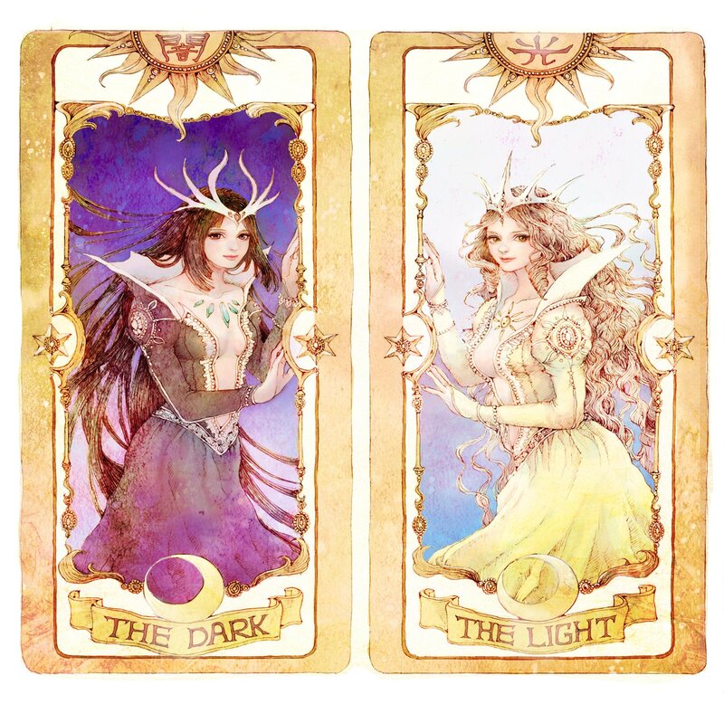 Two Female Figures on Cards