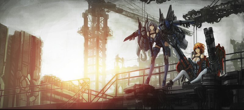Two Female Pilots with Mechs — Gray