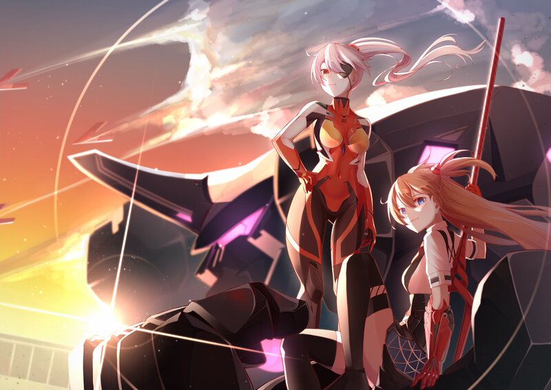 Two Female Pilots with Mechs — Orange