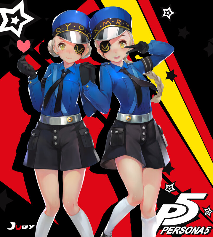 Two Female Police Officers — Blue, Playful, Anime