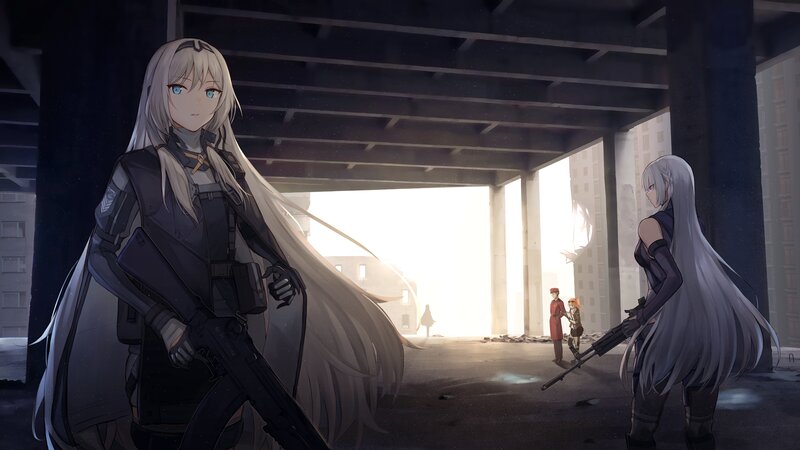 Two Female Soldiers — Gray, Dramatic, Afternoon