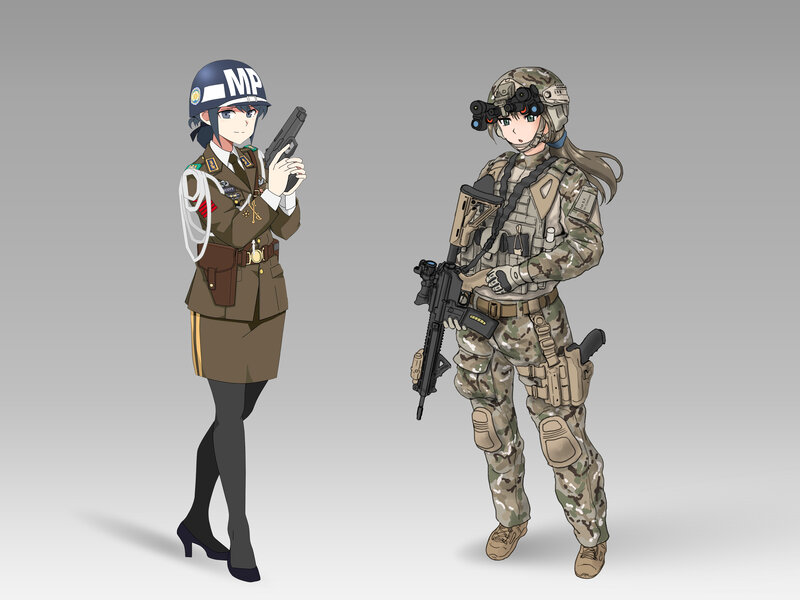 Two Female Soldiers — Gray, Neutral