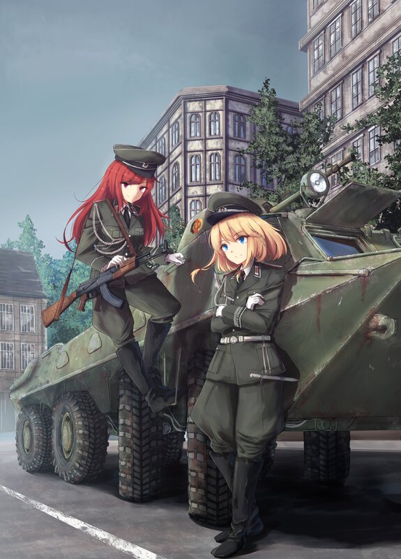 Two Female Soldiers — Green, Dramatic, Anime
