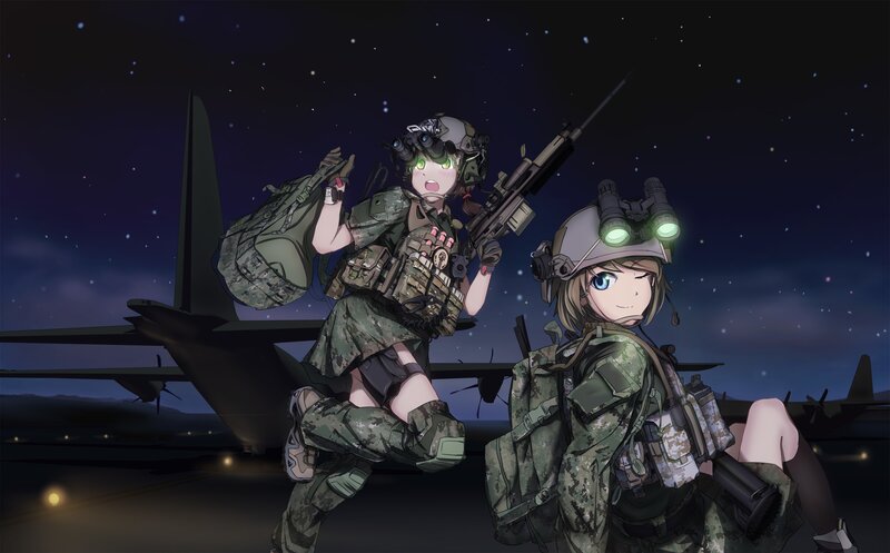 Two Female Soldiers — Green, Dramatic