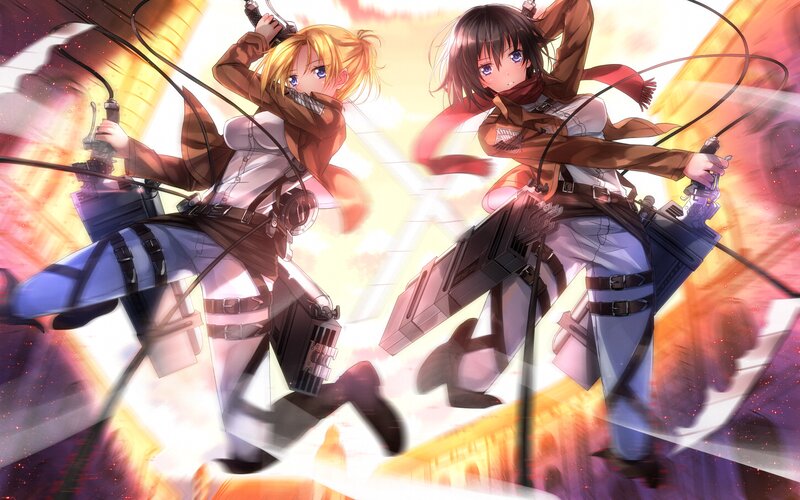 Two Female Soldiers in Action — Yellow, Dramatic