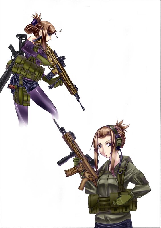 two female soldiers with rifles