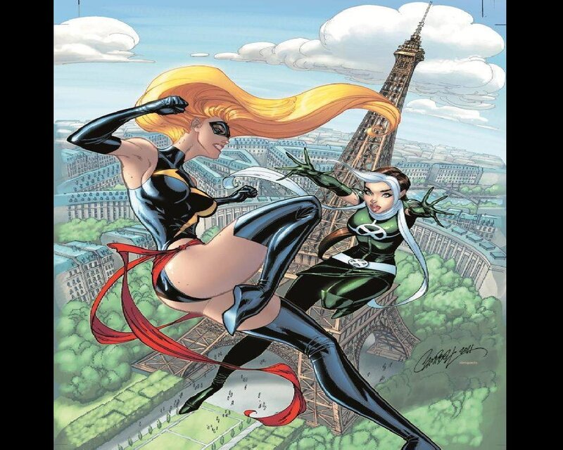 Two Female Superheroes in Flight