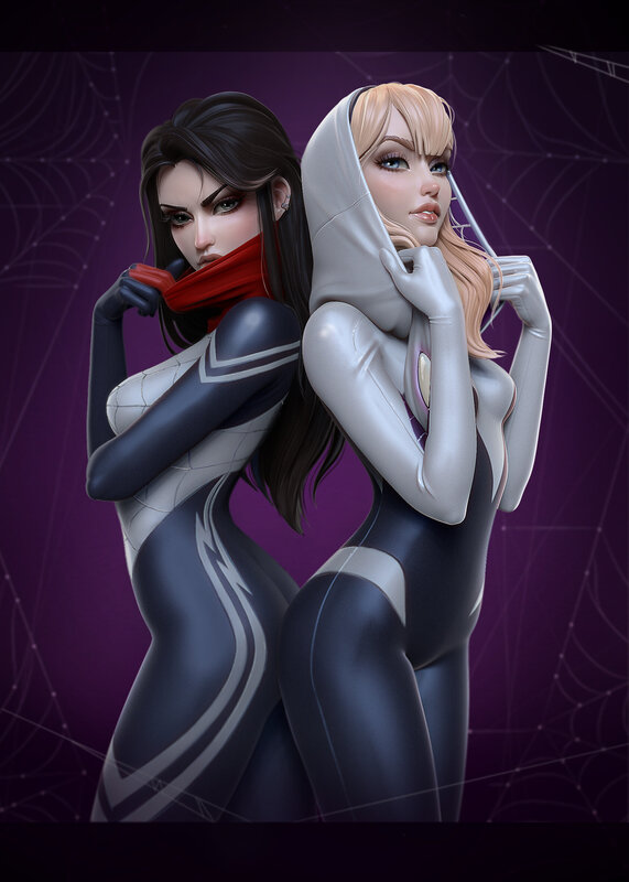 Two Female Superheroes — Purple, Dramatic, Digital Art