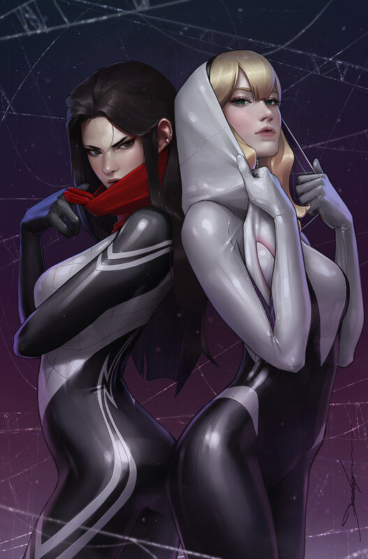 Two Female Superheroes — Purple, Dramatic