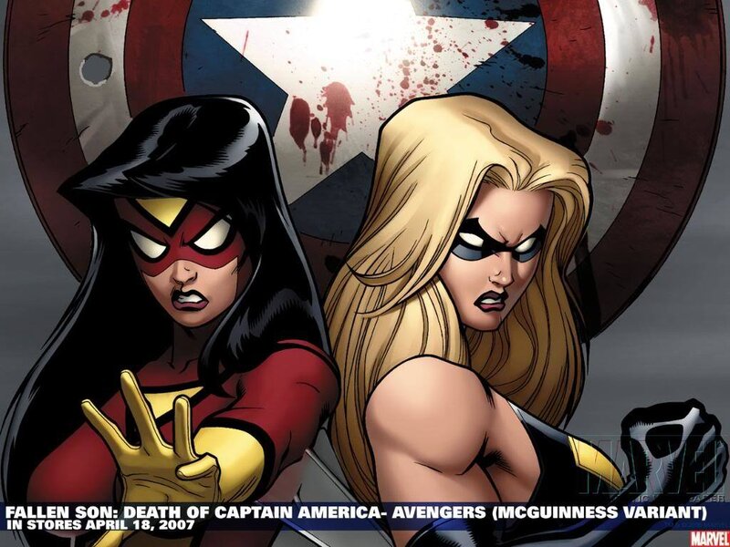 Two Female Superheroes — Red, Dramatic, Comic, Shield