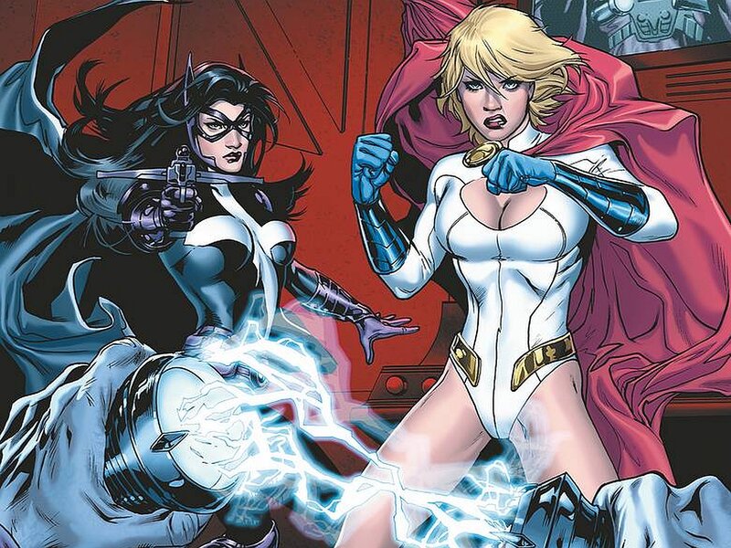 Two Female Superheroes — Red, Dramatic