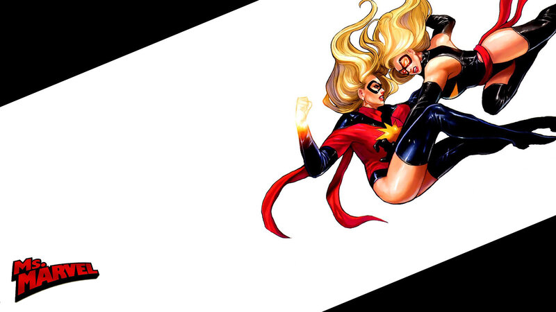 Two Female Superheroes — Red, Dynamic