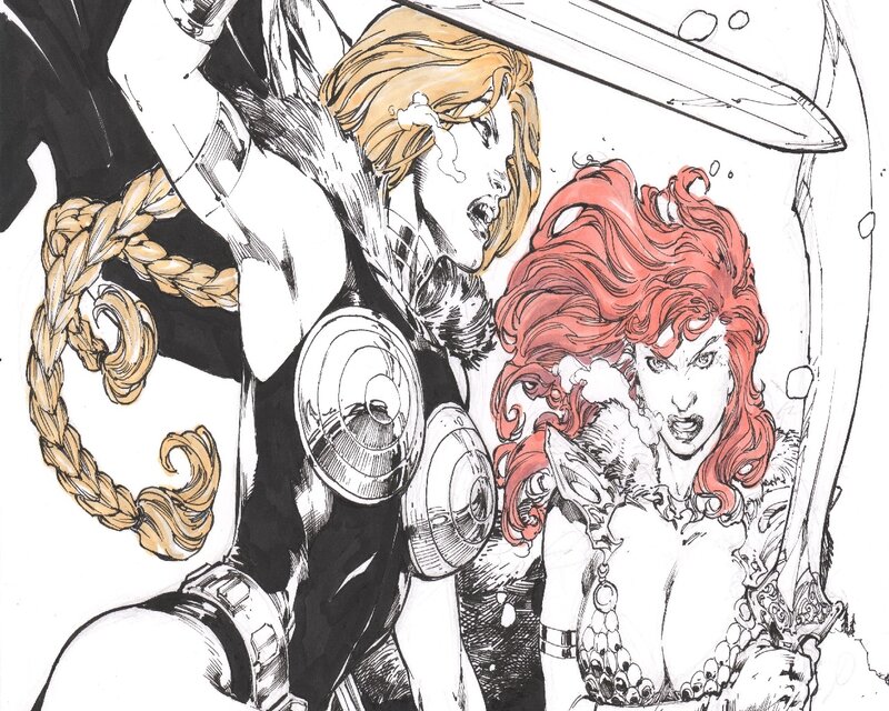 Two Female Warriors — Black, Dramatic, Comic, Swords
