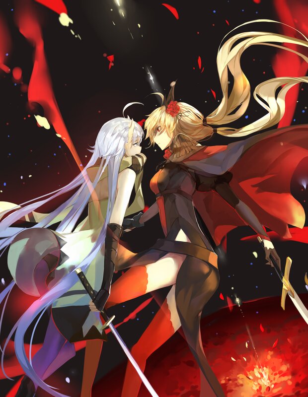 Two Female Warriors — Black, Dramatic, Night, Anime