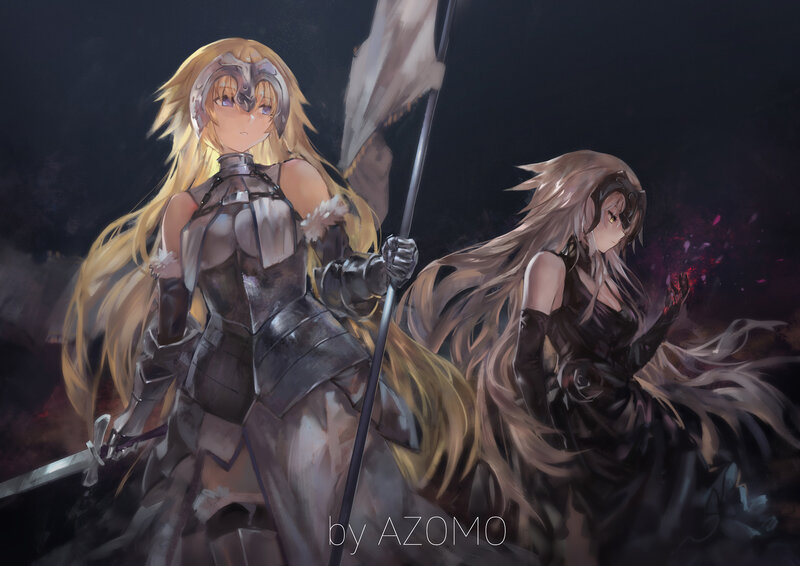 Two Female Warriors — Black, Dramatic, Night, Digital Art