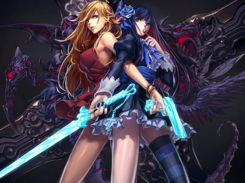 Two Female Warriors — Blue, Dramatic, Digital Art