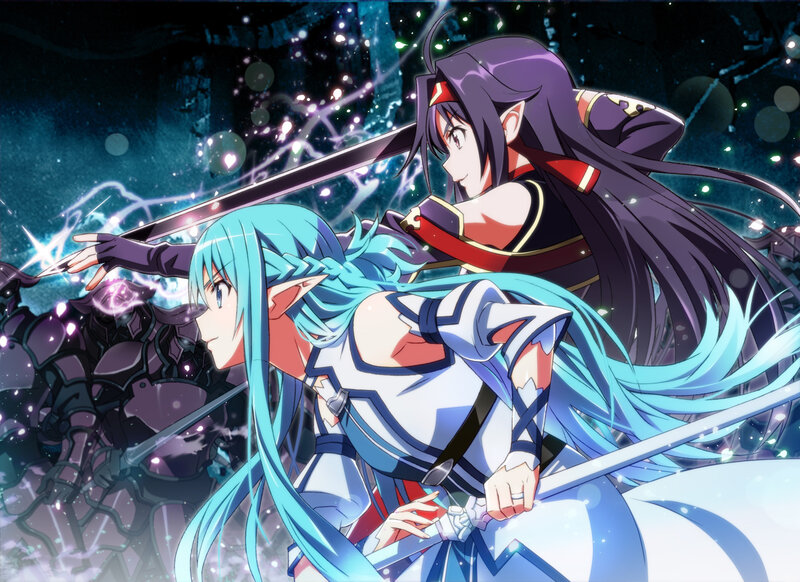 Two Female Warriors Fighting — Blue, Dramatic, Night
