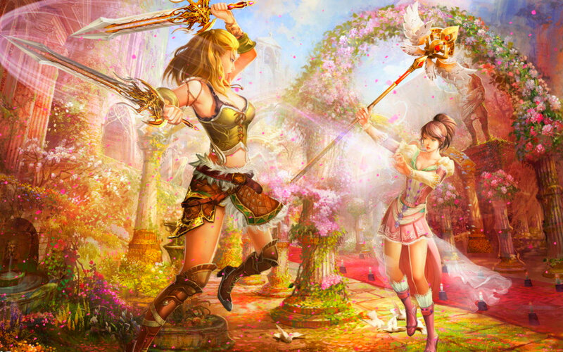 Two Female Warriors Fighting — Pink