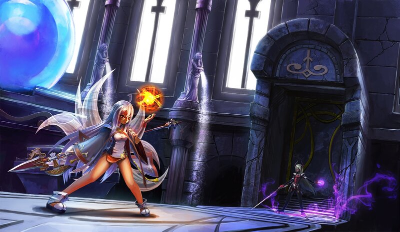Two Female Warriors Fighting — Purple, Dramatic, Digital Art