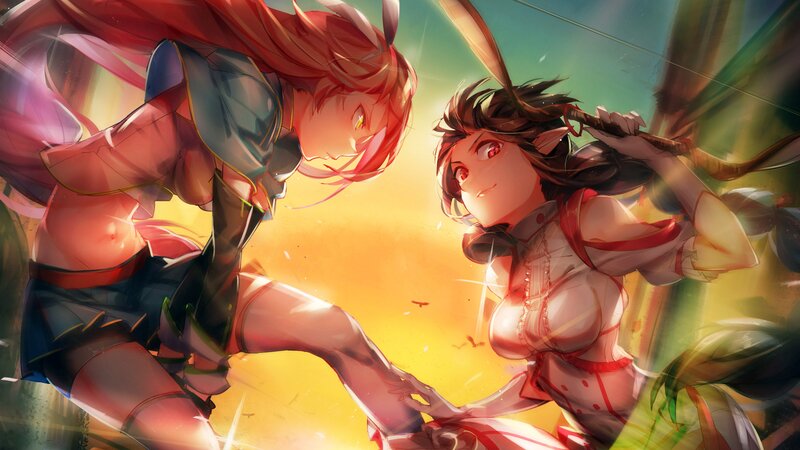 Two Female Warriors Fighting — Red, Dramatic, Sunset, Anime