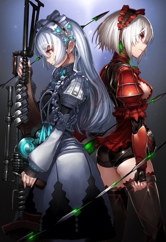 Two Female Warriors — Gray, Dramatic, Night