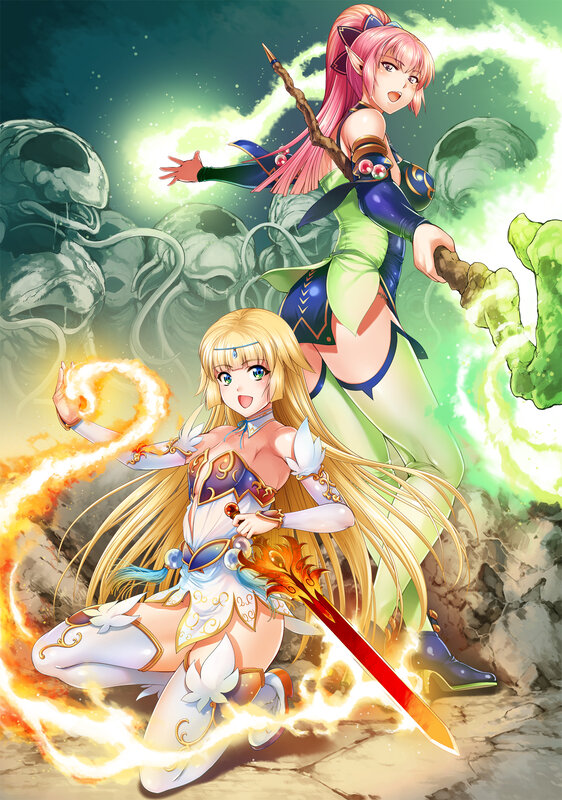 Two Female Warriors — Green, Dramatic, Anime