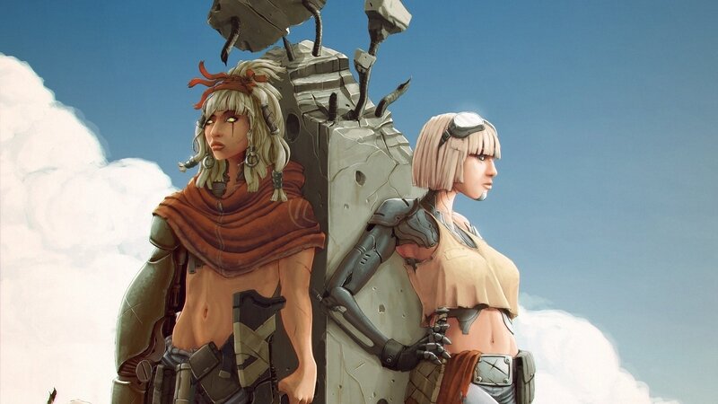 Two female warriors in a post-apocalyptic world